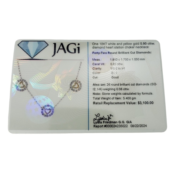 18K Yellow and White Gold Diamond Heart Station Necklace  #18863 - Picture 7 of 7